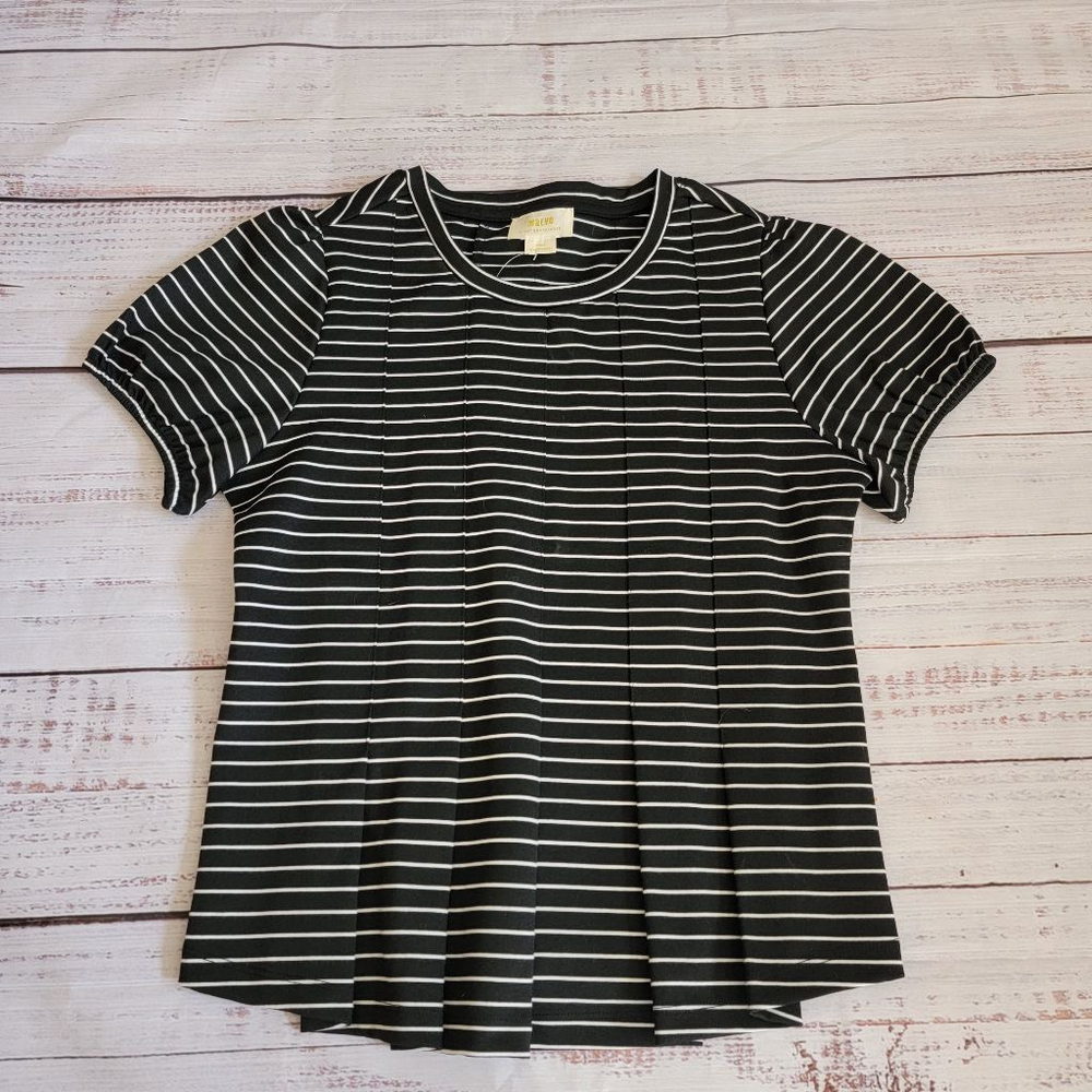 Maeve Anthropologie Black and White Striped Pleated Top Women's Small NWT